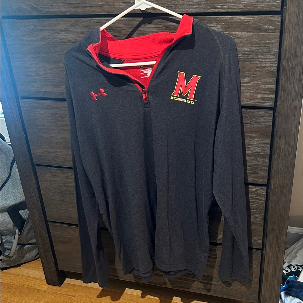 Under Armour Men's Black Zip-Up Sweater with Red Accents